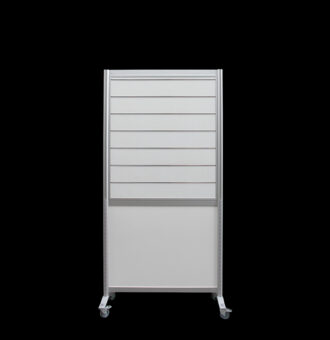 Winkelwand slatwall HxB211x104cm wit HOH15 op wielen