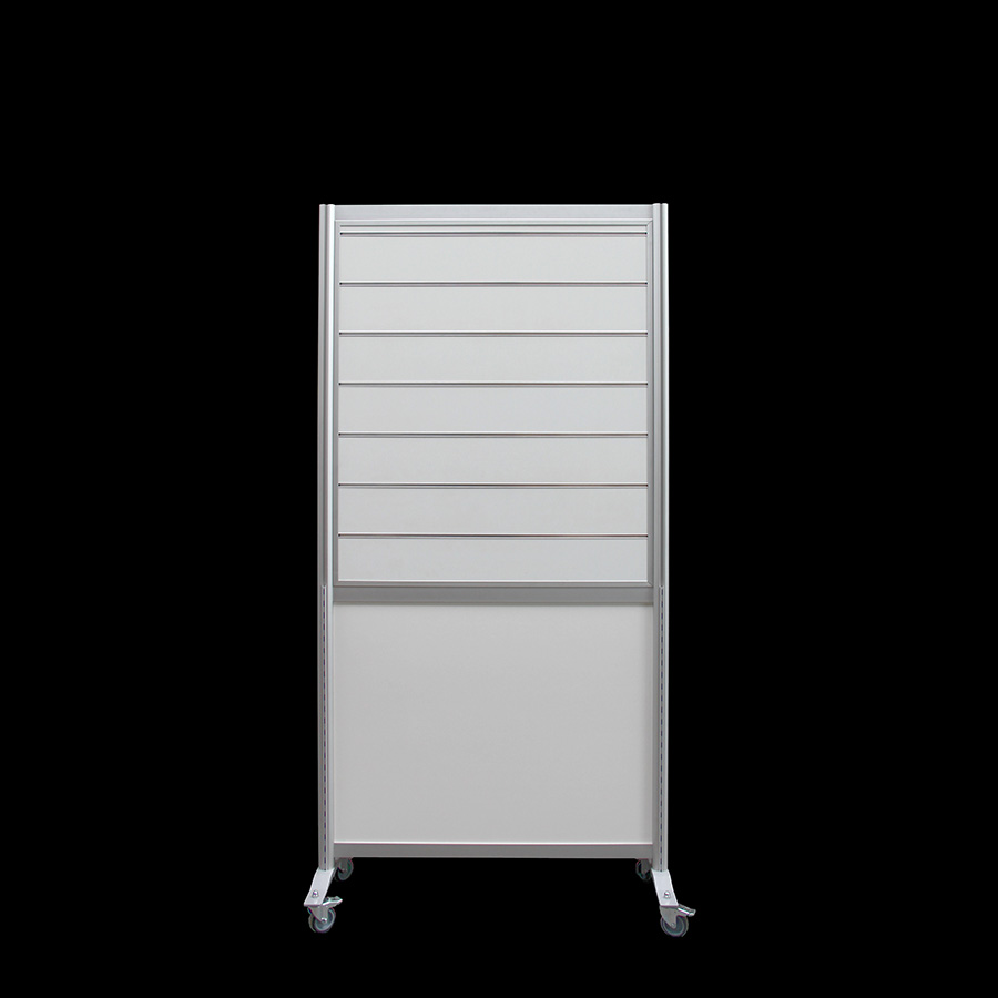 Winkelwand slatwall HxB211x104cm wit HOH15 op wielen