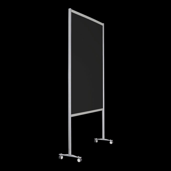 Wand zwart wielen HxB259x145cm open onderzijde Expositiepaneel scheidingswand