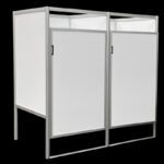 Kleedkamer 2 op een rij, wit HxBxD 200x200x100cm CBX, aluminium frame, PVC planelen en afsluitbare deur, voor winkels en evenementen.