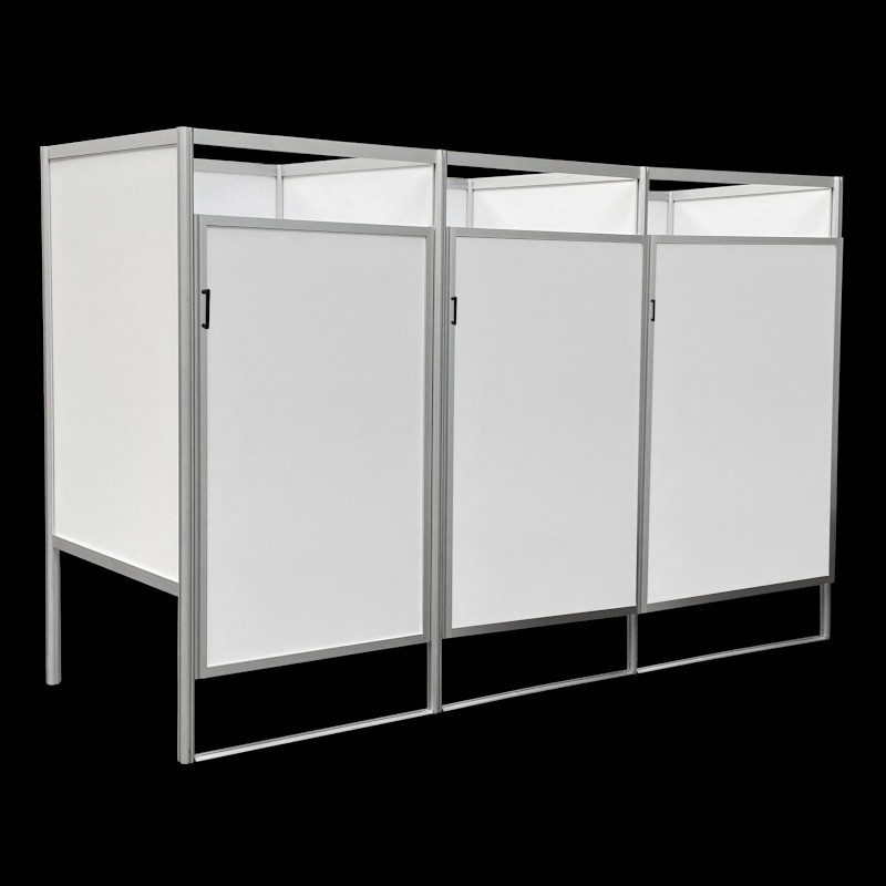 Kleedkamers of kleedhokken 3 op een rij, wit, met PVC panelen en aluminium frame.