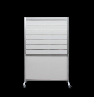 Winkelwand slatwall HxB211x130cm wit HOH15 op wielen