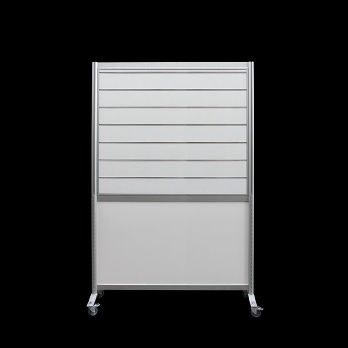 Winkelwand slatwall HxB211x130cm wit HOH15 op wielen