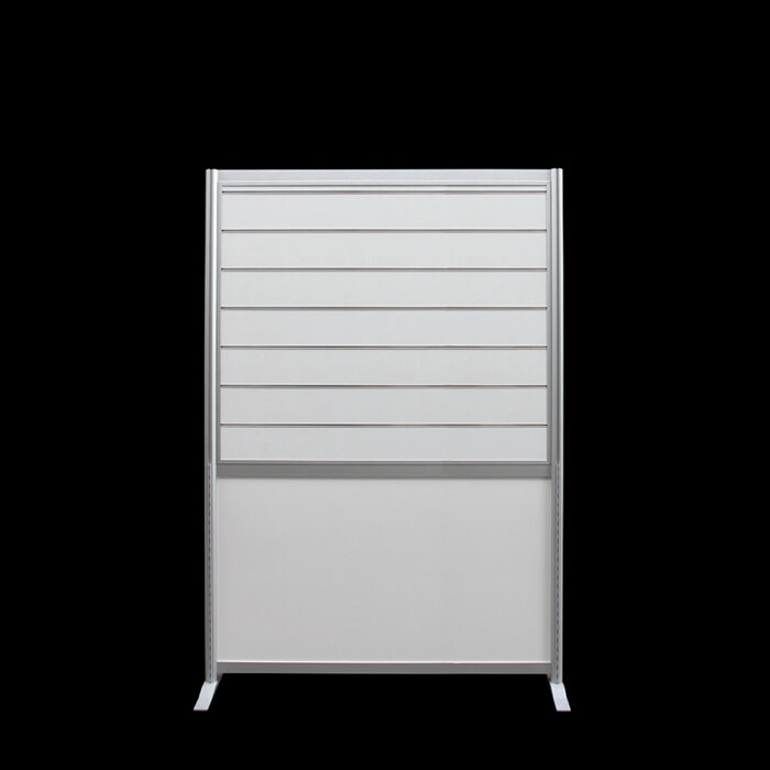 Winkelwand slatwall HxB201x130cm wit HOH15 op voeten