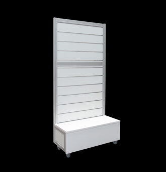 Wandmeubel slatwall wit HxB211x104cm met ladenkast en opzetstuk op wielen