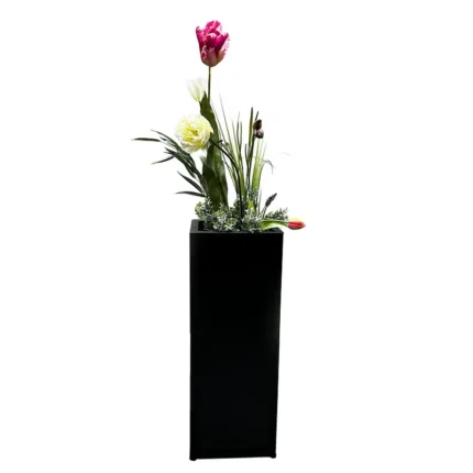 Bloembak zwart 1-voudig HxBxD77x29x29cm met kunststof binnenpot vooraanzicht