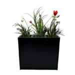 Bloembak zwart 3-voudig HxBxD77x87x29cm met 3x kunststof binnenpot vooraanzicht