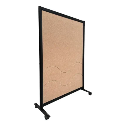 Akoestische wand zwart frame vilt beige HxB197x130cm op wielen zijaanzicht