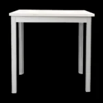 Bankje van aluminium frame en wit paneel voor gebruik in paskamer of kleedhok. Vooraanzicht.