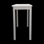 Bankje van aluminium frame en wit paneel voor gebruik in paskamer of kleedhok. Zijaanzicht.