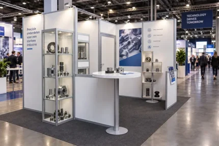 Een beursstand van Shopmade met technische producten op een beurs