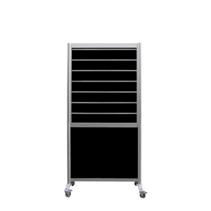 Winkelwand met slatwall H211 en B104 cm zwart op wielen