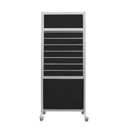Winkelwand op wielen met slatwall H250 en B104 cm zwart
